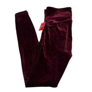 Spanx Leggings Womens L Rich Burgundy Velvet Pull On Holiday Christmas Event